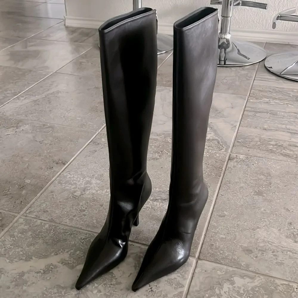 Stella McCartney Elsa Knee-High Heeled Boots, Brown, NWT, Size 38